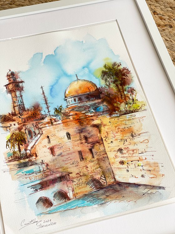 Jerusalem, Wailing Wall - Architecture Sketch Mixed Media