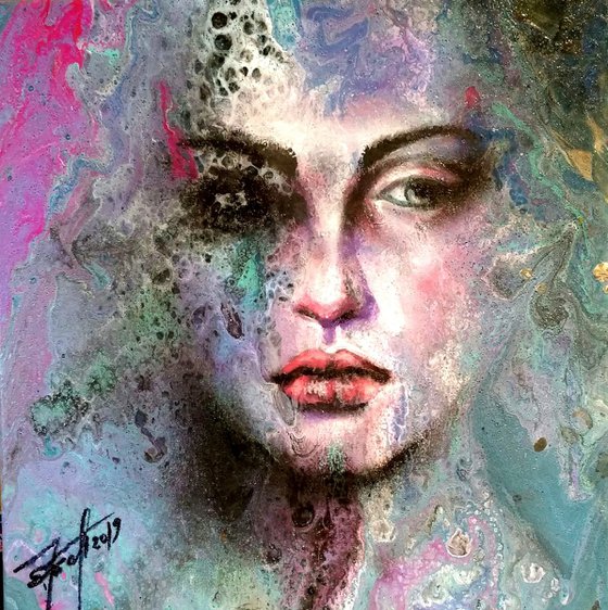 "Medusa" Original  oil painting on canvas 30x30x,1,7cm.ready to hang