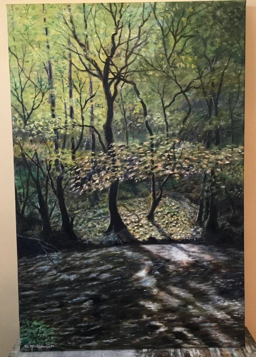 Impressionistic Landscape Oil Painting By Kathleen Mcdermott, 24 X 36", Along Virginia Creeper Trail, Original Artwork