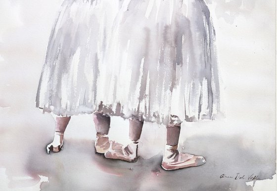 Ballerina's in watercolour "Before the show"