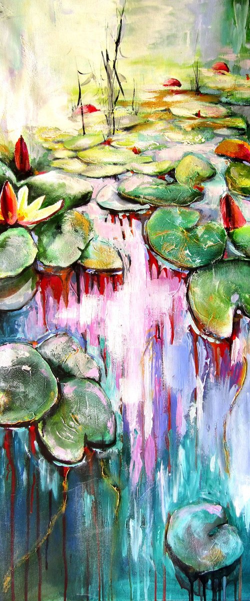 Water mirror and water lilies with gold II by Kovács Anna Brigitta
