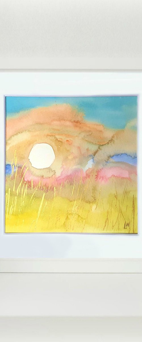 Sun study Two - mounted watercolour, small gift idea by Lisa Mann