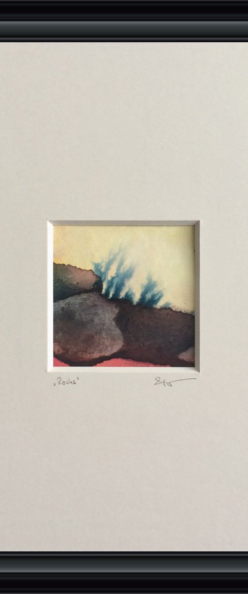 Rocks  I  Landscape Miniature Watercolor by Gesa Reuter