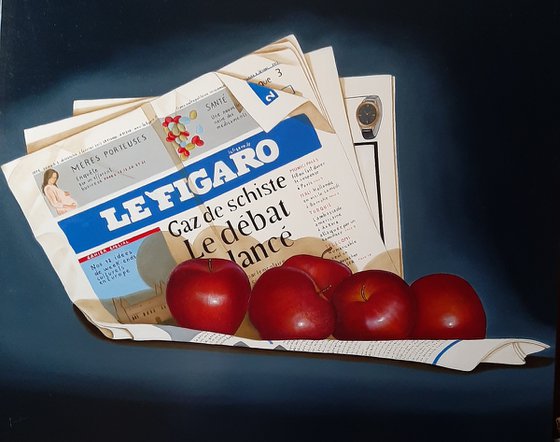 Newspapers with apples