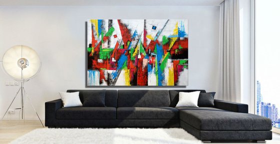 Forever Young -  XL LARGE,  Modern, Powerful, Heavy Textured, Joyful,  Energetic,  Bold,  Colorful Painting - READY TO HANG!