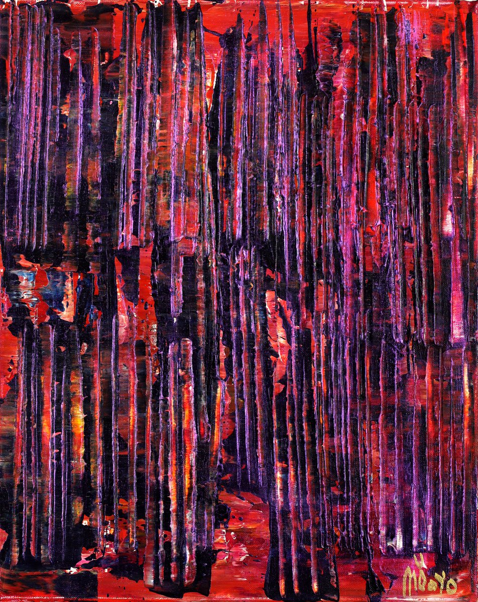 Abstract Acrylic Painting By Nestor Toro, 16 X 20", Iridescent Night (Purple Red), Original Artwork
