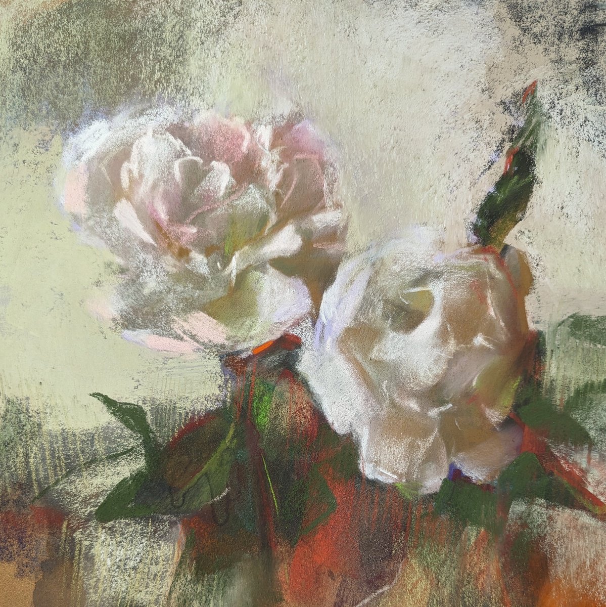 Botanical Pastel Drawing By Silja Salmistu, 12 X 12", Peony, Original Artwork