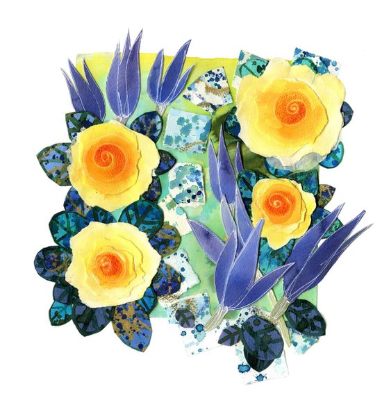 Yellow Roses, Blue Tulips