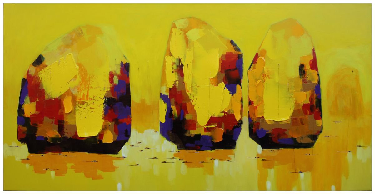 Impressionistic Landscape Acrylic Painting By The Khanh Bui, 79 X 39", Sunrise On Halong Bay, Original Artwork