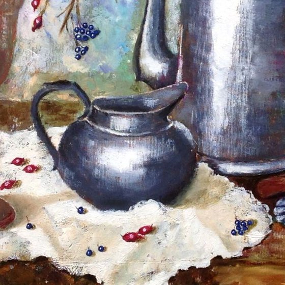 Blue Jar and Silver Service