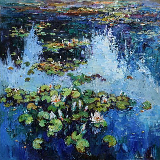 Water lilies Original Oil painting 80 x 80 cm FREE SHIPPING