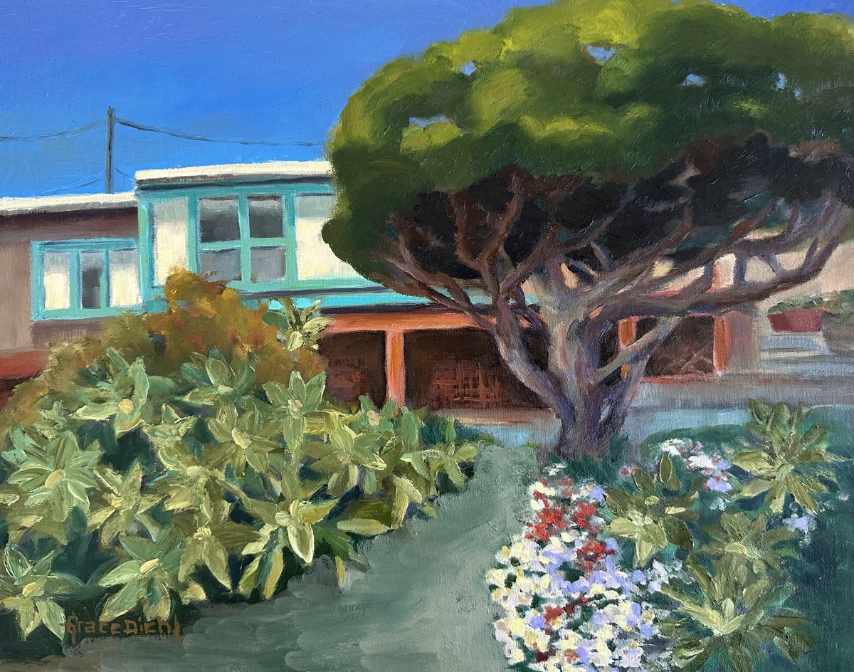 Impressionistic Cityscapes Oil Painting By Grace Diehl, 14 X 11, Crystal Cove Cottage Iii, Original Artwork