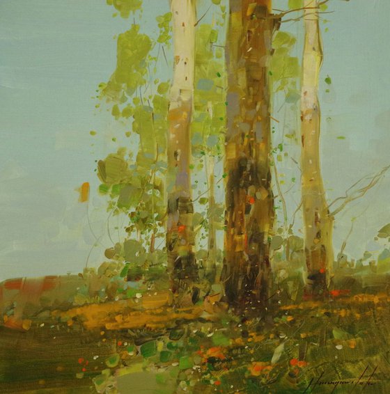 Birches, Landscape Original oil painting  Handmade artwork One of a kind Signed