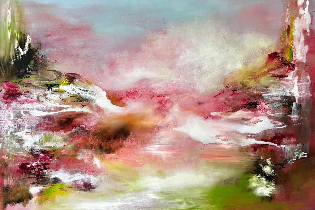Impressionistic Landscape Oil Painting By Julia Swaby, 59 X 39", Fabric Of Reality, Original Artwork