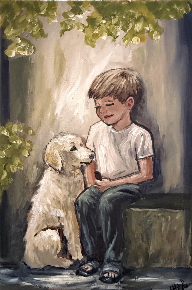 Impressionistic Portrait Acrylic Painting By Aisha Haider, 8 X 12, A Friend For Life, Original Artwork