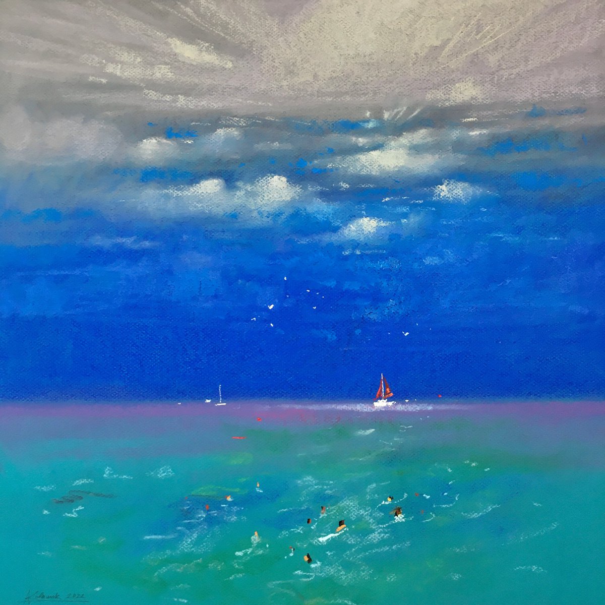 Impressionistic Landscape Pastel Drawing By Andrii Kovalyk, 20 X 20, Before The Thunderstorm, Original Artwork