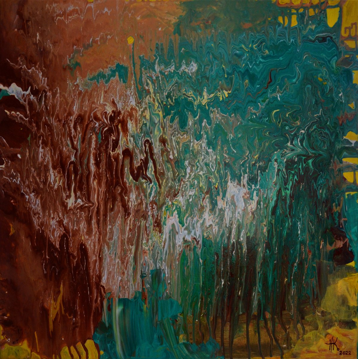 Abstract Acrylic Painting By Zhanna Kondratenko, 28 X 28", The Shore Of Deserted Island, Original Artwork