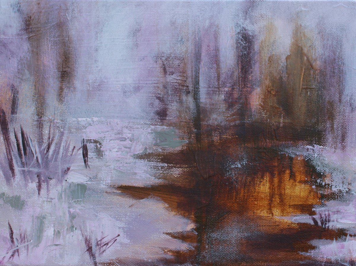 Impressionistic Landscape Acrylic Painting By Niyati Jiwani, 14 X 11", Falling Light, Original Artwork