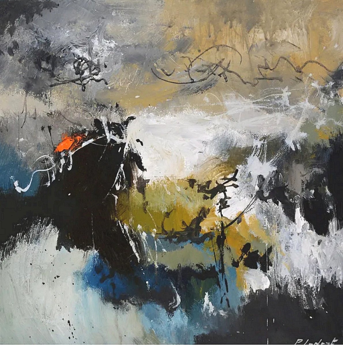 Abstract Oil Painting By Pol Henry Ledent, 16 X 16", When The Silence Is Painting, Original Artwork