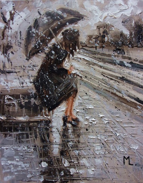 " WHERE ARE YOU GOING " original painting CITY palette knife GIFT