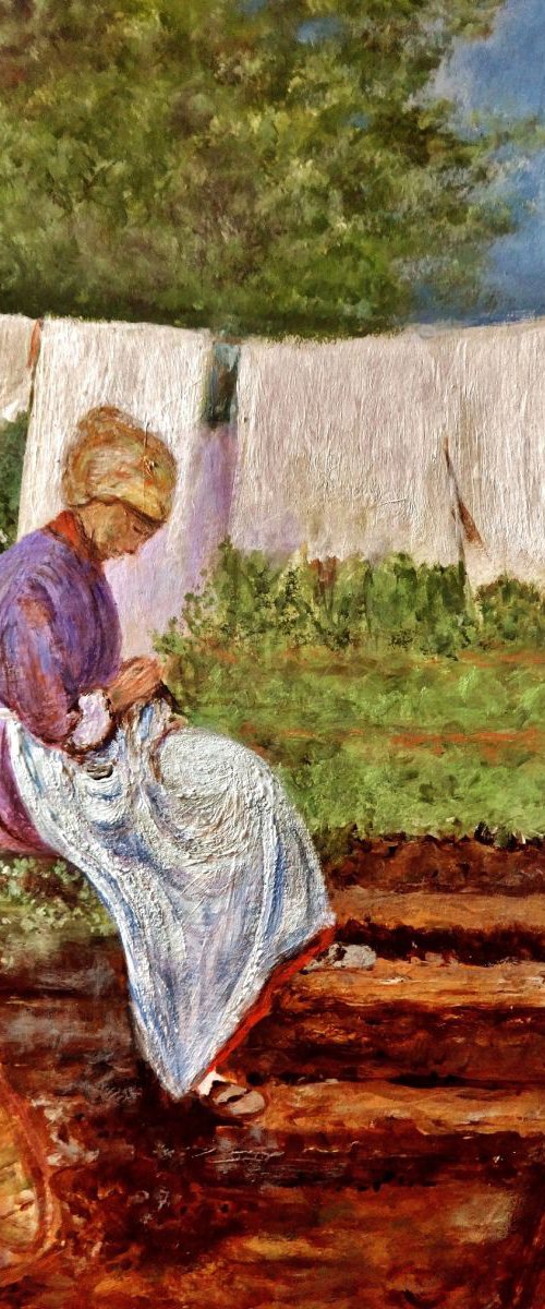 Old woman darning.. by Cristina Mihailescu