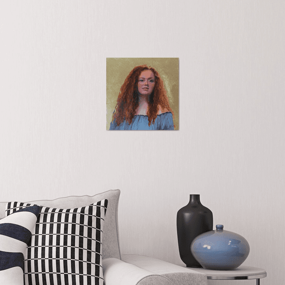 Classical Redhead Portrait with Gold-leaf : Contemporary Oil Painting.