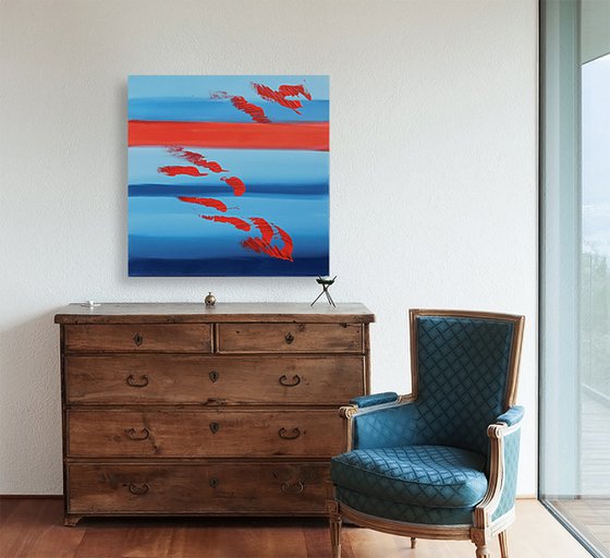 Red and blues, 50x50 cm