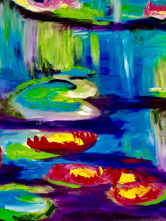 Water Lilies 160 x 100 inspired by Claude Monet multi panelled oil painting