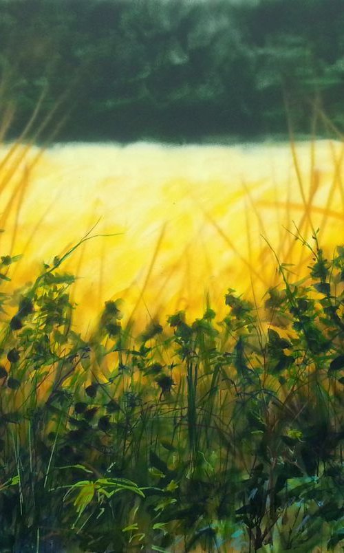 "Summer" - landscape - decorative wall art EXTRA LARGE SIZE UNSTRETCHED by Fabienne Monestier