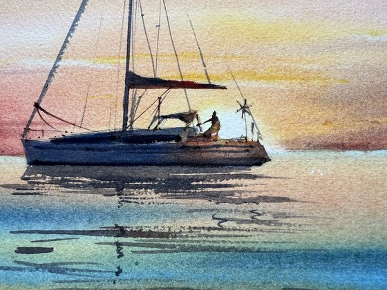 Yacht in the sea at sunset #2