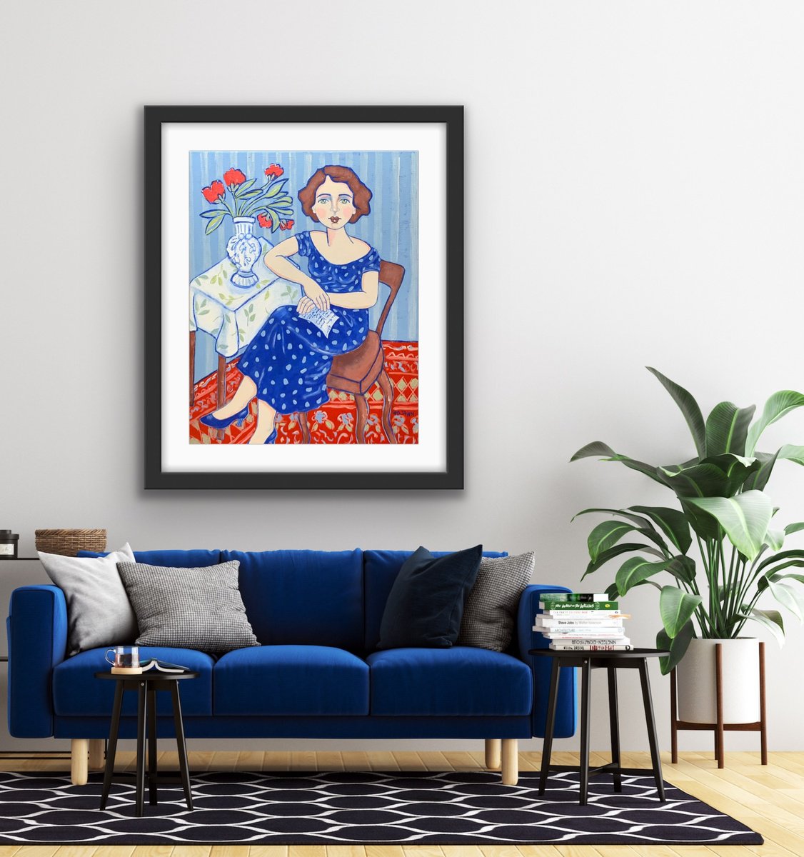 Naive Portrait Acrylic Painting By Holly Wojahn, 16 X 20, A Handwritten Letter, Original Artwork