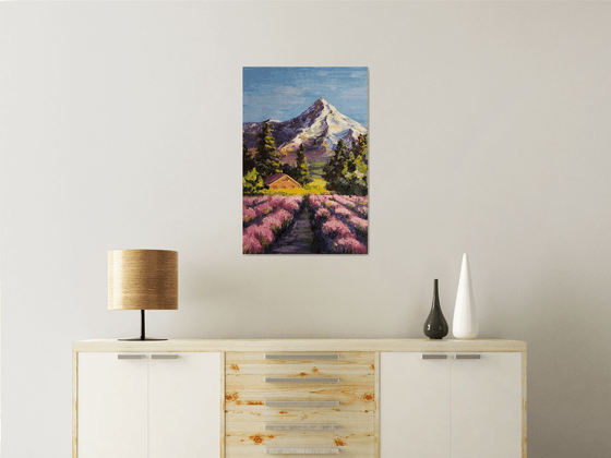 Summer Landscape Lavender fields near the mountains