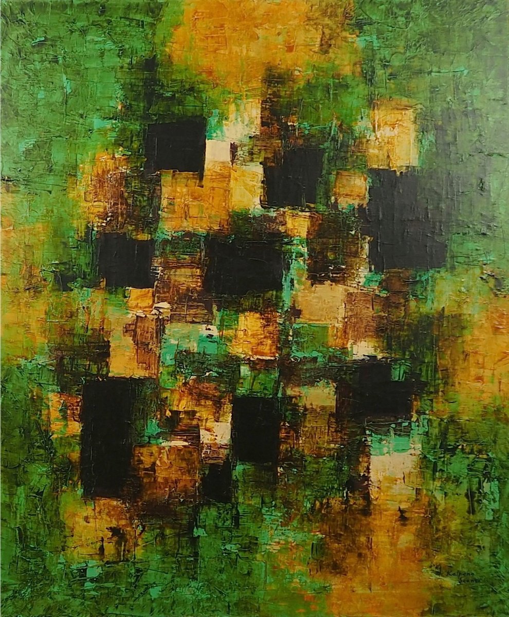 Abstract Acrylic Painting By Kalpana Soanes, 39 X 47", Deep Contemplation, Original Artwork