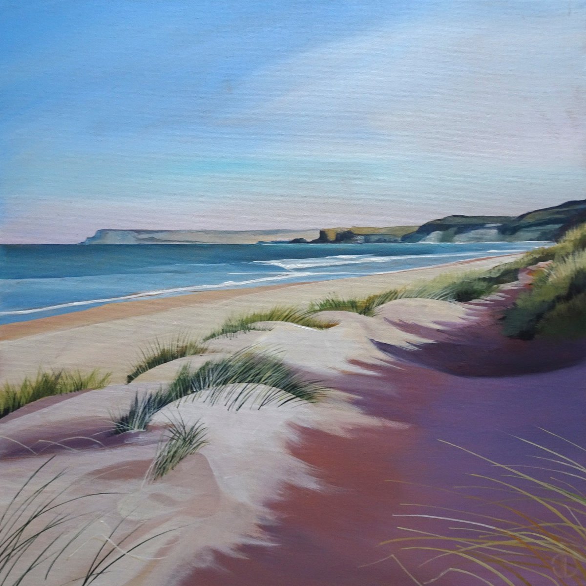 Impressionistic Landscape Acrylic Painting By Joseph Lynch, 20 X 20, Portrush Strand Ireland, Original Artwork