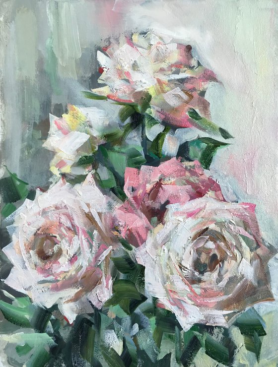 Cream roses. one of a kind, original artwork, handmade art.