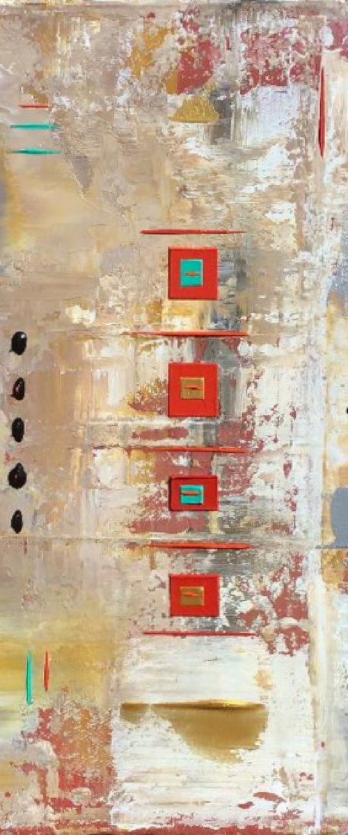 Two Gold /Two Bright Aqua Green Squares by Robert Lynn