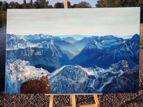 Mountains, mountain landscape, realistic nature painting, hyperrealism, realism painting