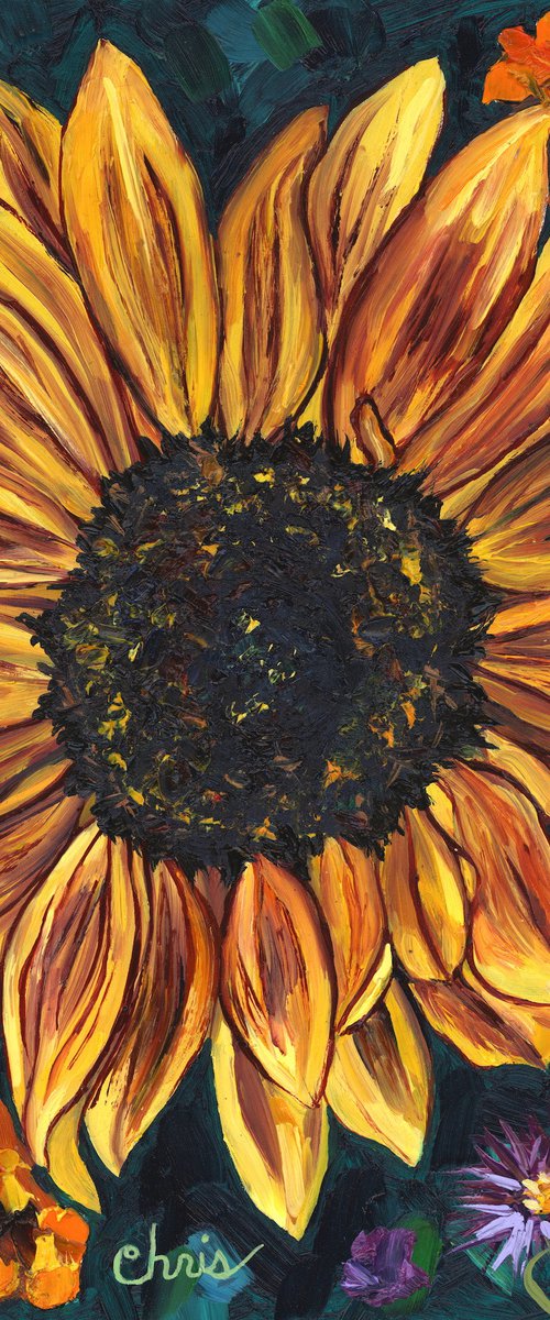Sunflower with Marigolds & Asters by Christina M Plichta
