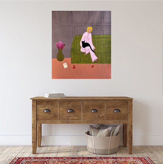 Woman... Cat... Cozy Home...