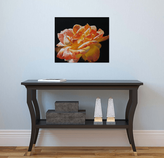 "Fire dance. . "  rose red flower  liGHt original painting  GIFT (2021)