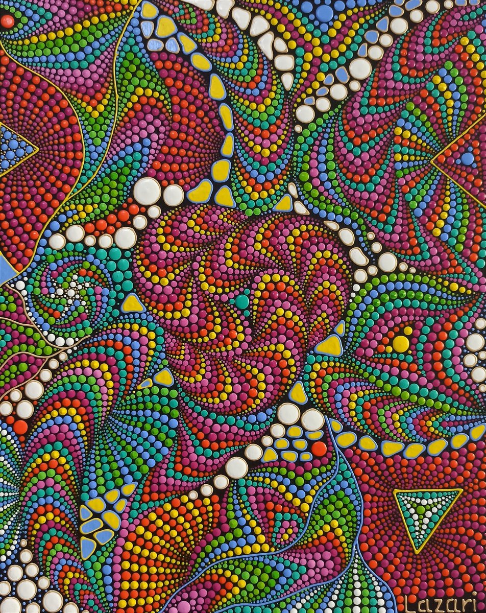 Organic Abstract Acrylic Painting By Oxana Lazari, 16 X 20", Cosmic Kaleidoscope, Original Artwork