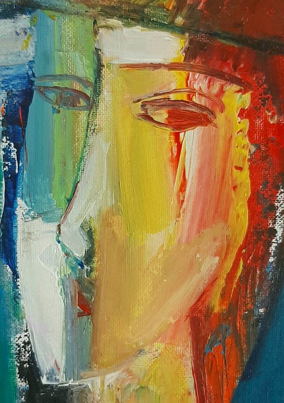 Colorful portrait (33x50cm, oil/canvas, abstract portrait)