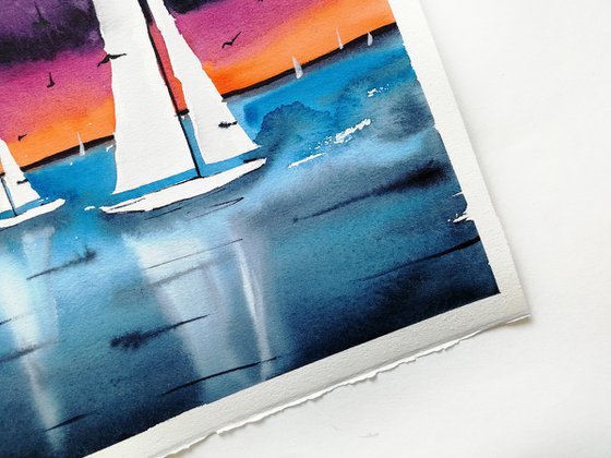 Sailboat painting. Seascape