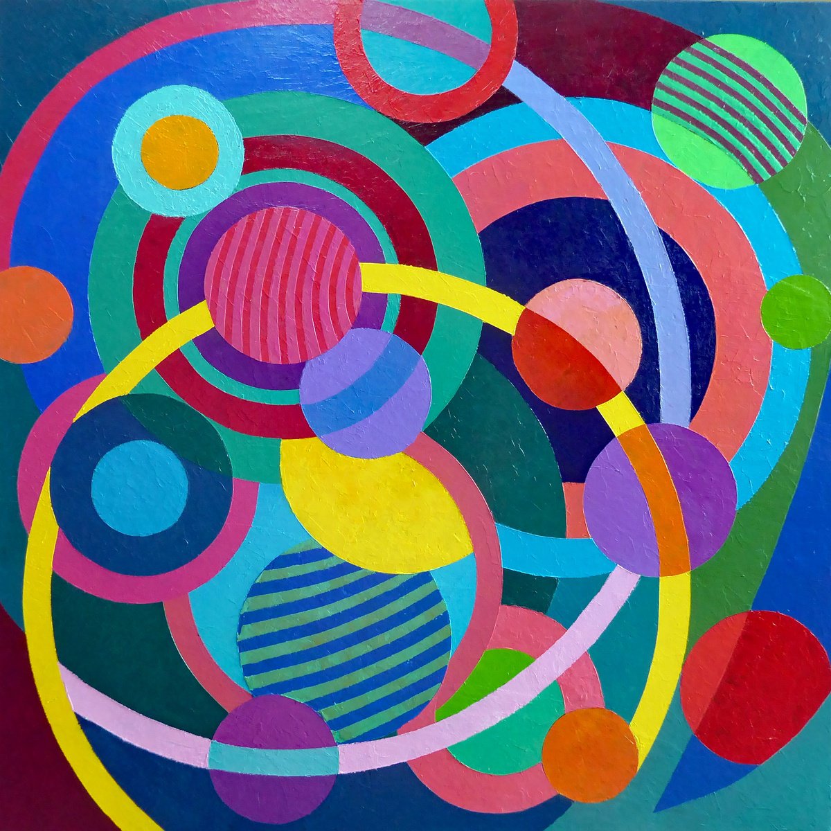 Geometric Abstract Acrylic Painting By Stephen Conroy, 31 X 31", A Dance Of Circles, Original Artwork
