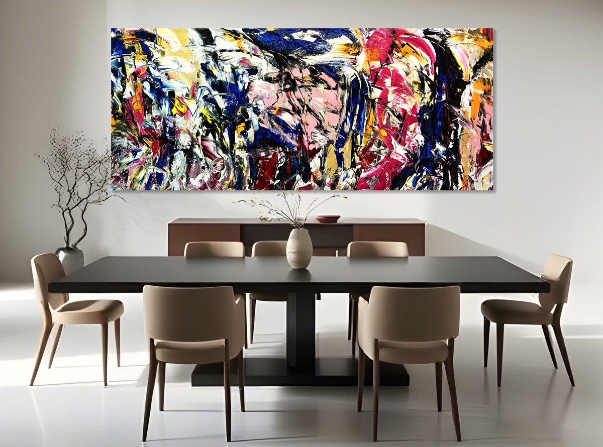 Organic Abstract Acrylic Painting By Estelle Asmodelle, 78 X 33, My Passionate Interlude, Original Artwork