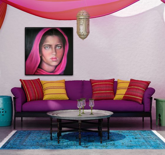 Afghan Girl with Magenta Scarf