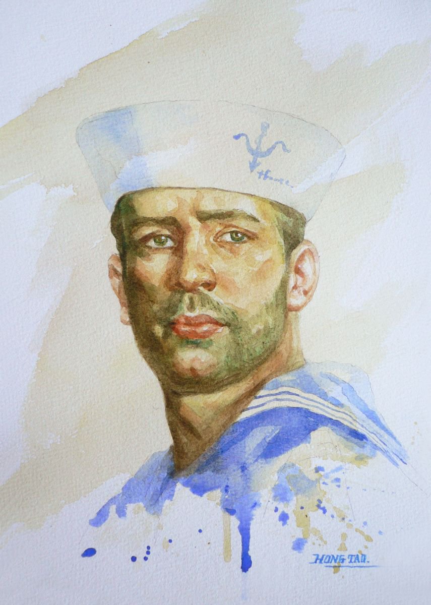 watercolour painting portrait of sailor #16-8-18 by Hongtao Huang