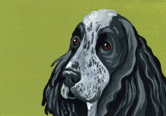 ACEO ATC Original Miniature Painting Cocker Spaniel Pet Dog Art-Carla Smale