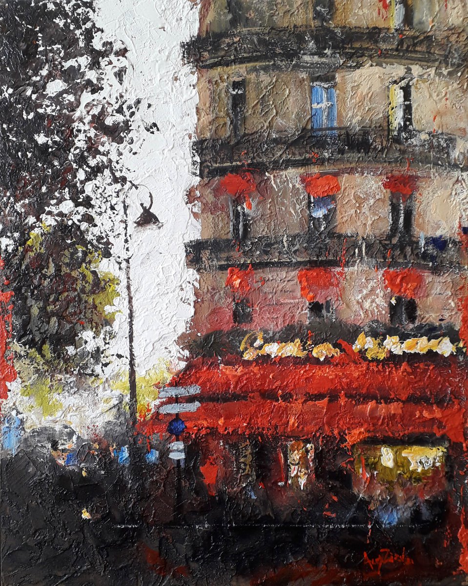 Evening in Paris. Painting with a palette knife. by Alexander Zhilyaev