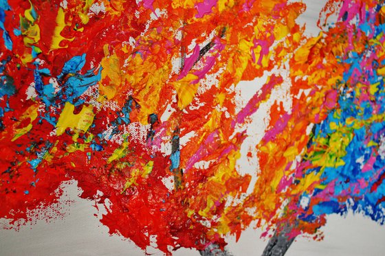 Painting Tree blue red, yellow,tree,christmas sale was 945 USD now 795 USD.